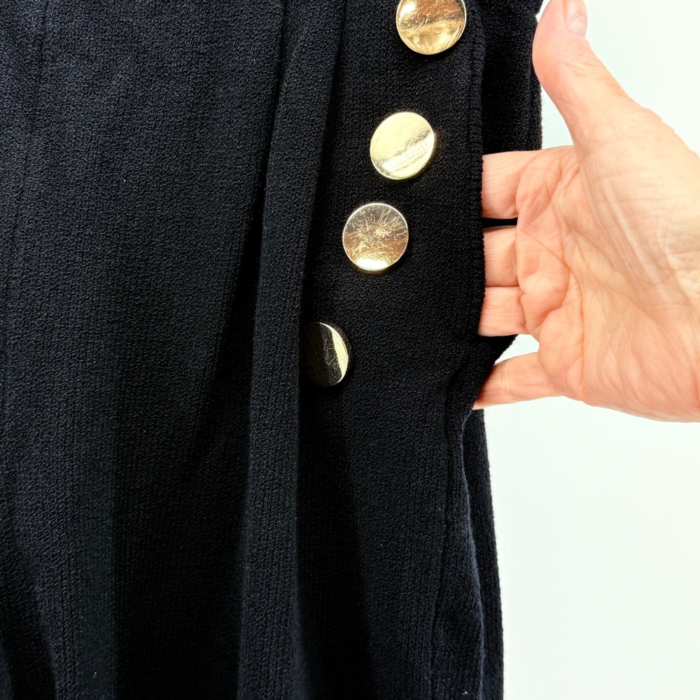 St John Basics Black Knit Sailor Pants Gold Buttons High Waist Womens‎ 8 - Picture 5 of 14